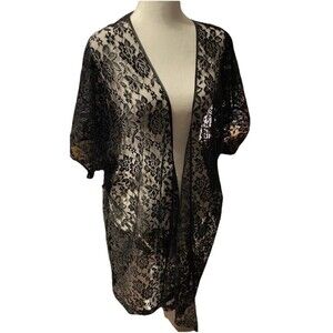 Vintage Y2K Women Sz Large Sexy Black Lace Kimono Robe Whimsygoth Beach Coverup